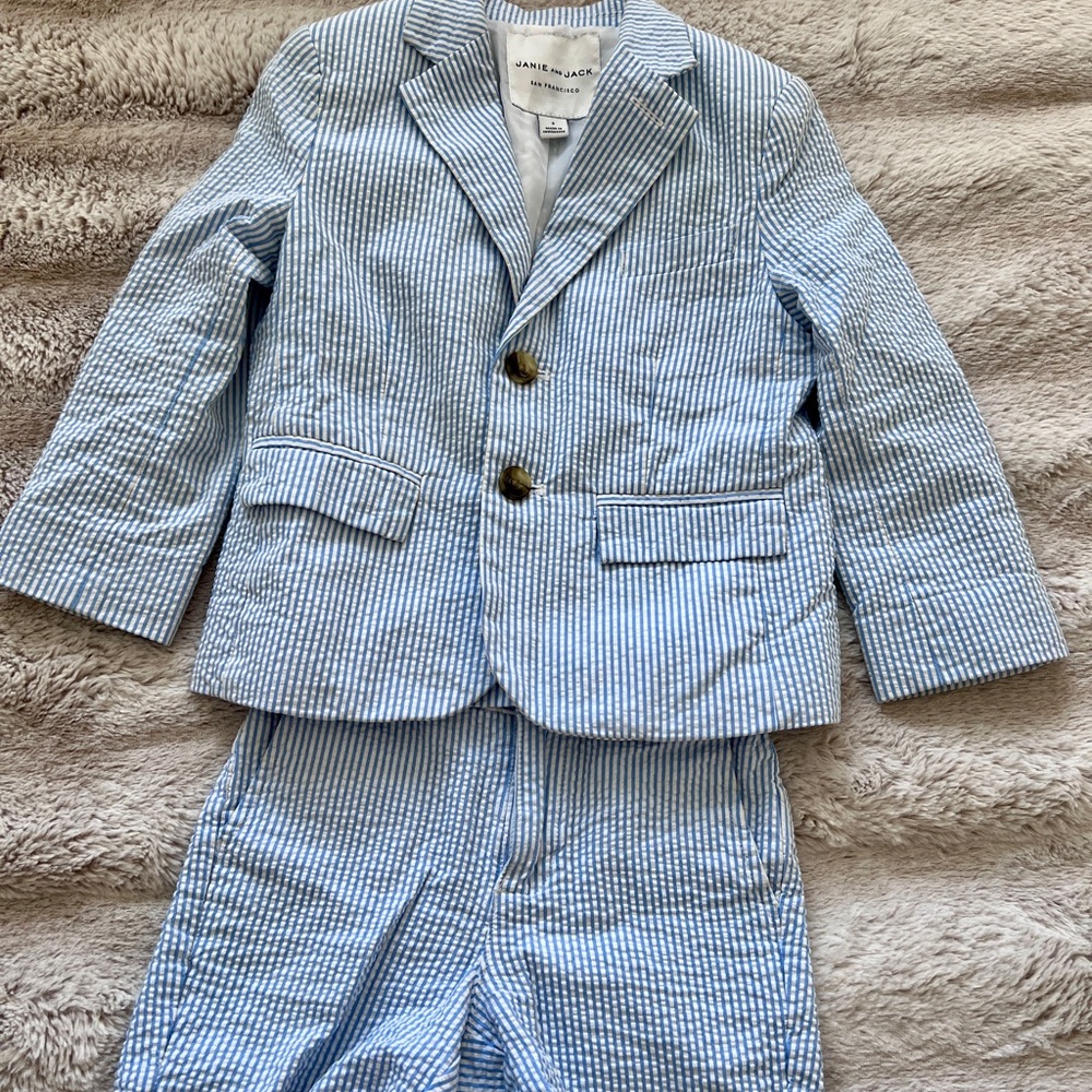 Blue Striped Kids Jacket & Pants Set